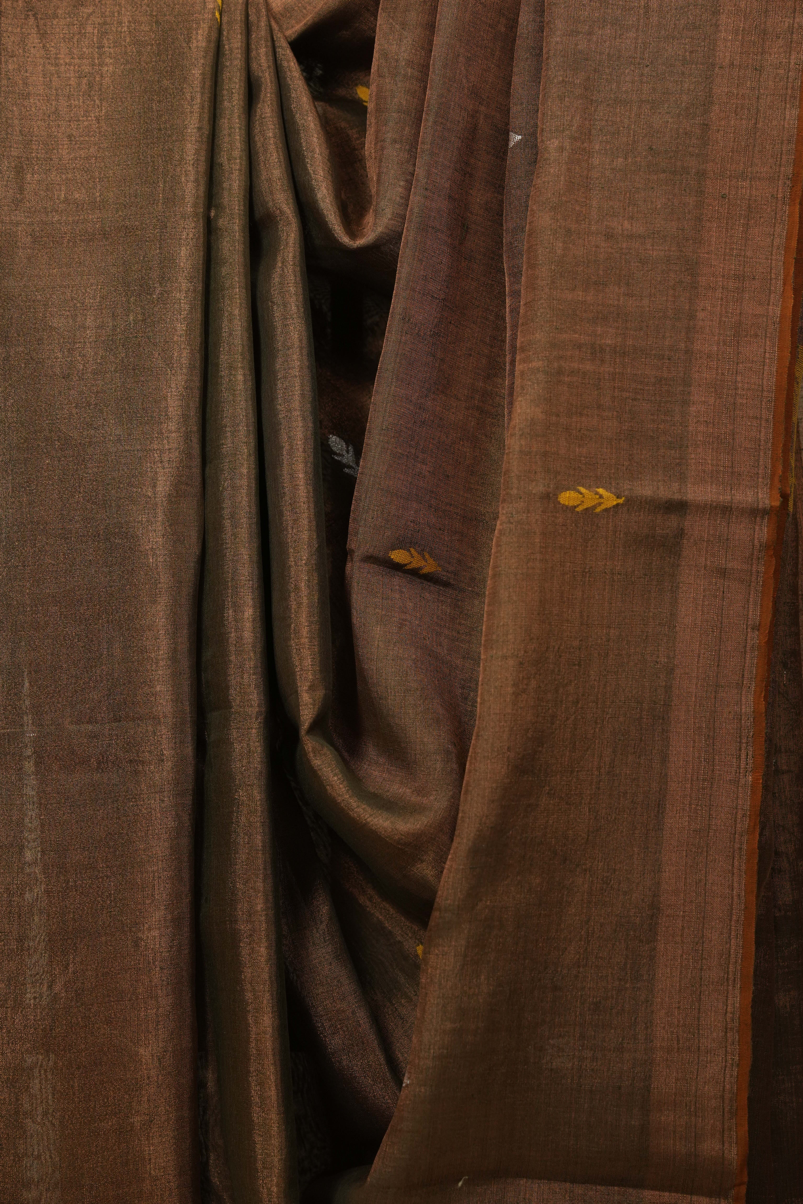 Copper Green Tissue Linen Jamdani Saree - SRCGTLJS201