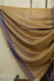 Dual Tone Blue Plain Tissue Linen Saree With Tassels - SRDTBPTLS305