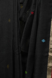 Black Linen Jamdani Saree - SRBLJS524