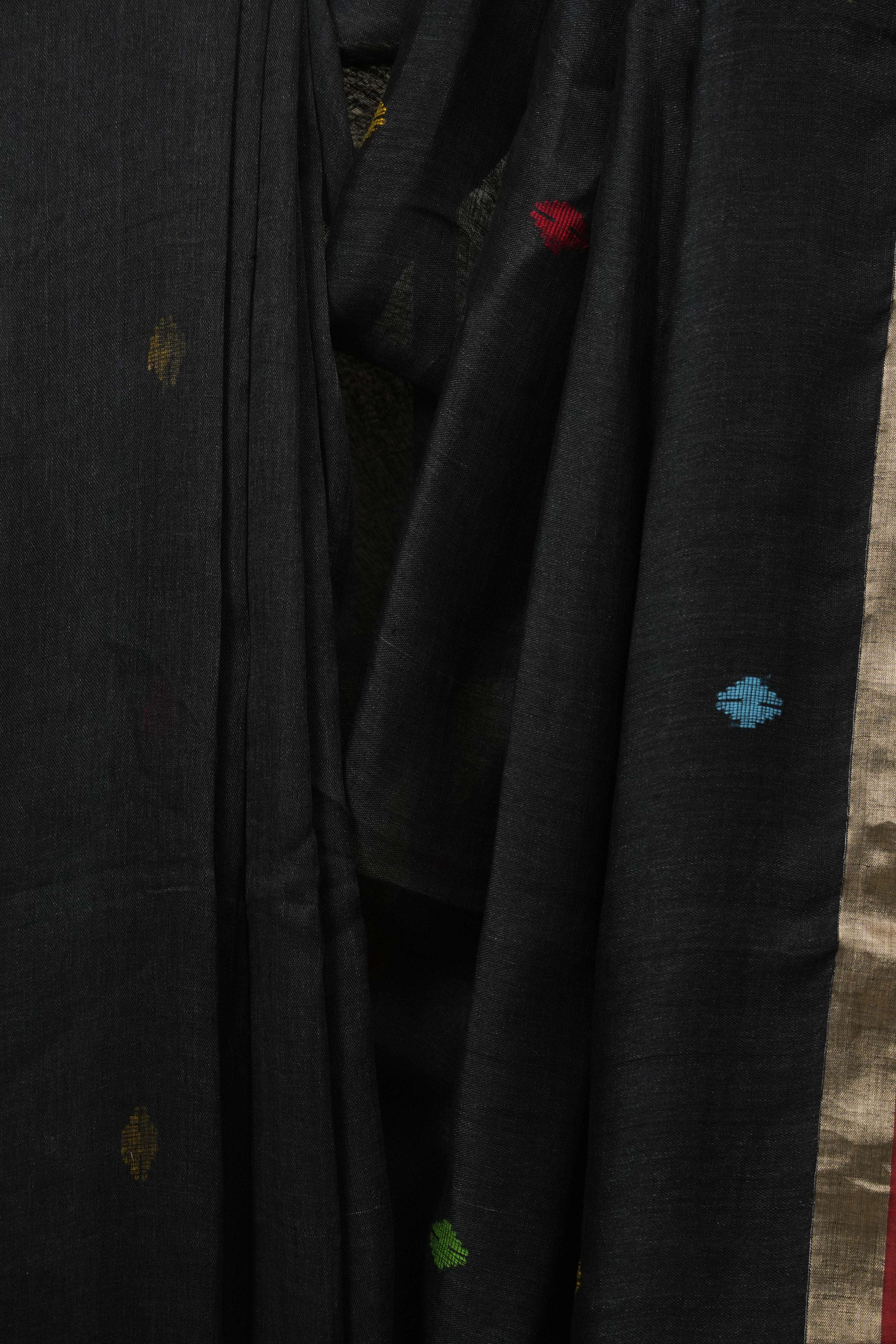 Black Linen Jamdani Saree - SRBLJS524
