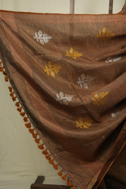 Copper Green Tissue Linen Jamdani Saree - SRCGTLJS201