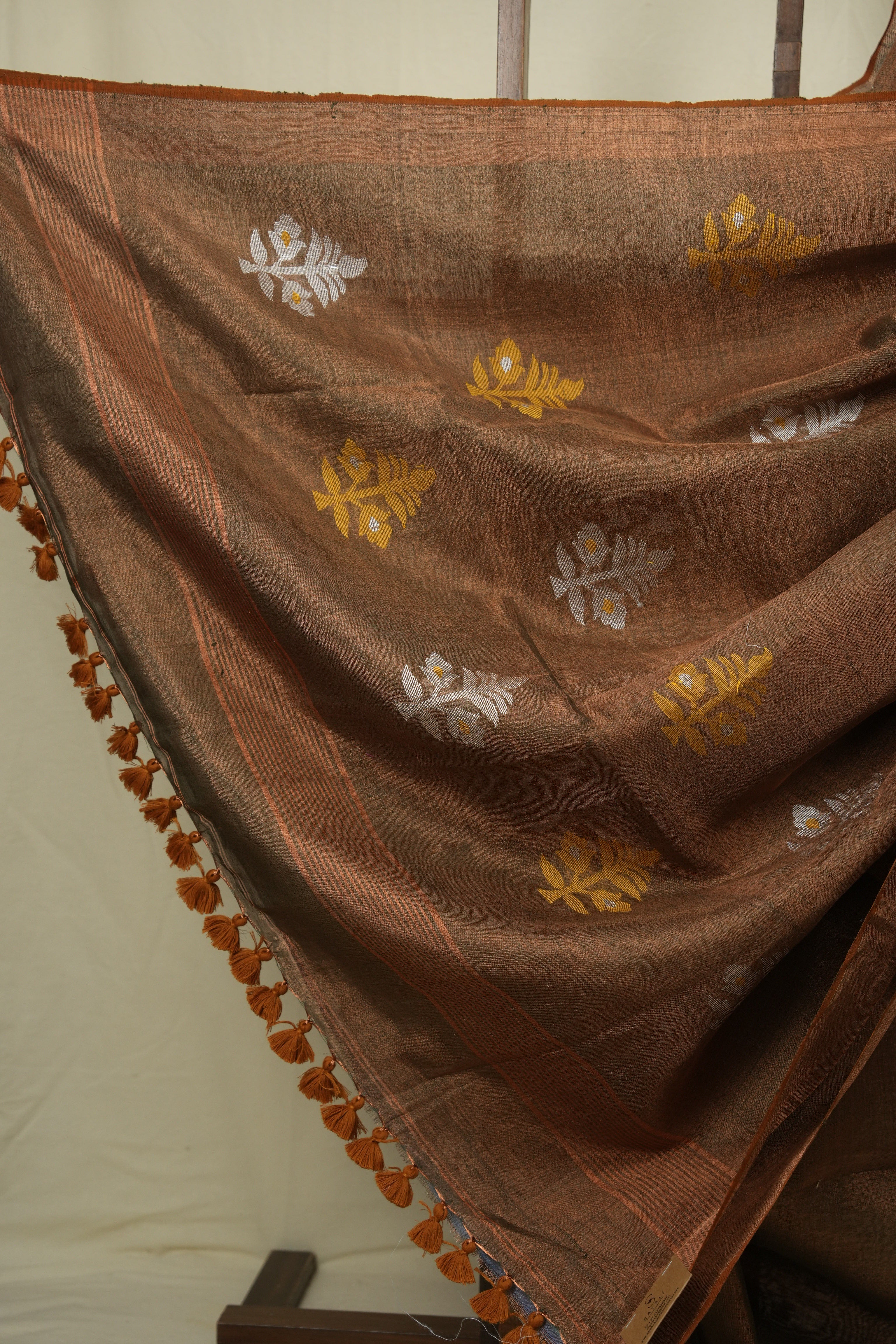 Copper Green Tissue Linen Jamdani Saree - SRCGTLJS201