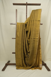 Golden Plain Tissue Linen Saree with Tassels - SRGPTLS310