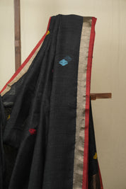 Black Linen Jamdani Saree - SRBLJS524