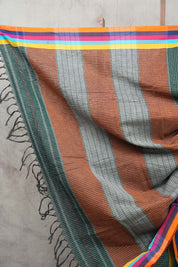 Green Big Checks Cotton Patteda Anchu Saree-SRGCPAS148