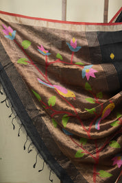 Black Linen Jamdani Saree - SRBLJS524