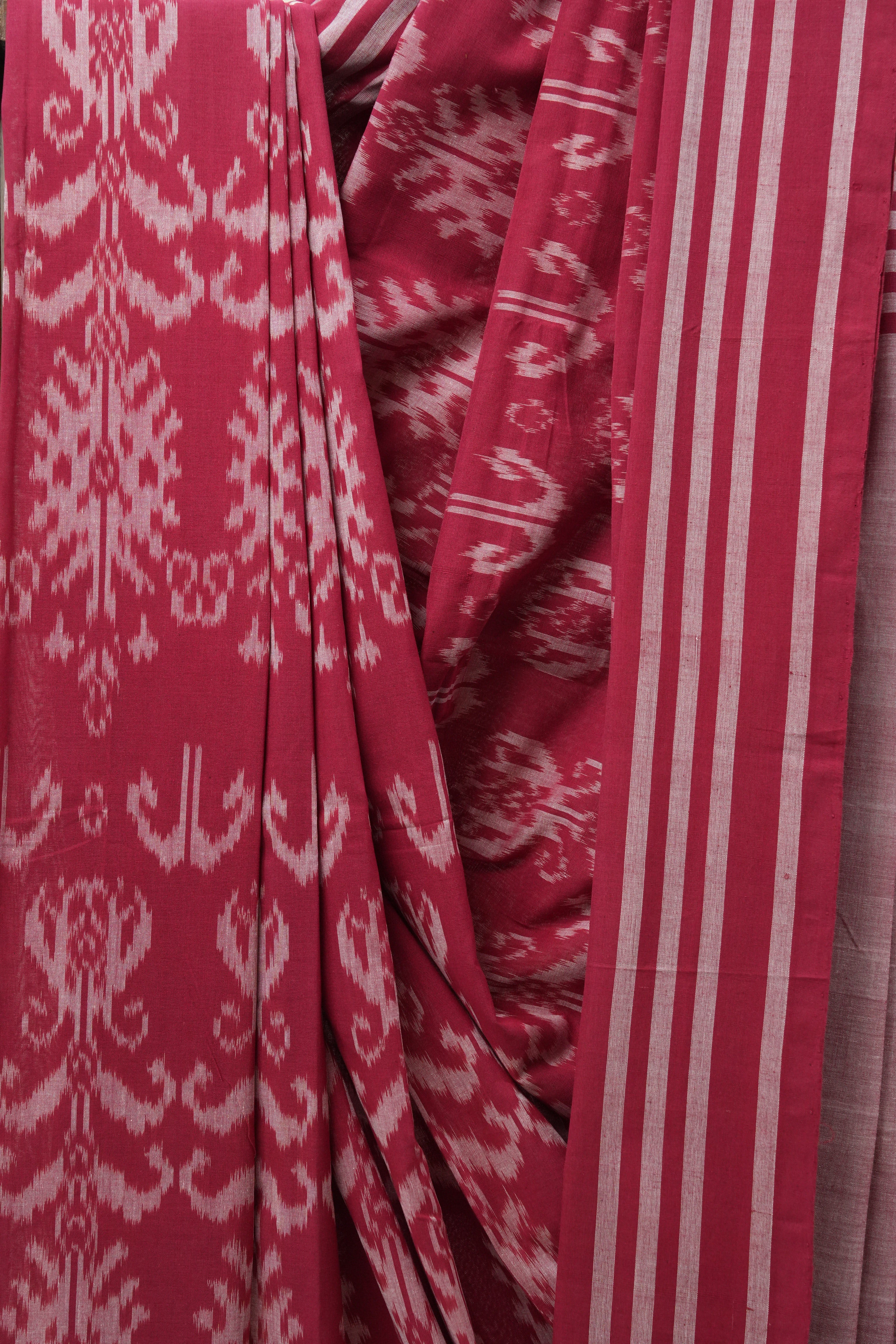 Maroon Pochampalli Cotton Ikat Saree - SRMPCIS495