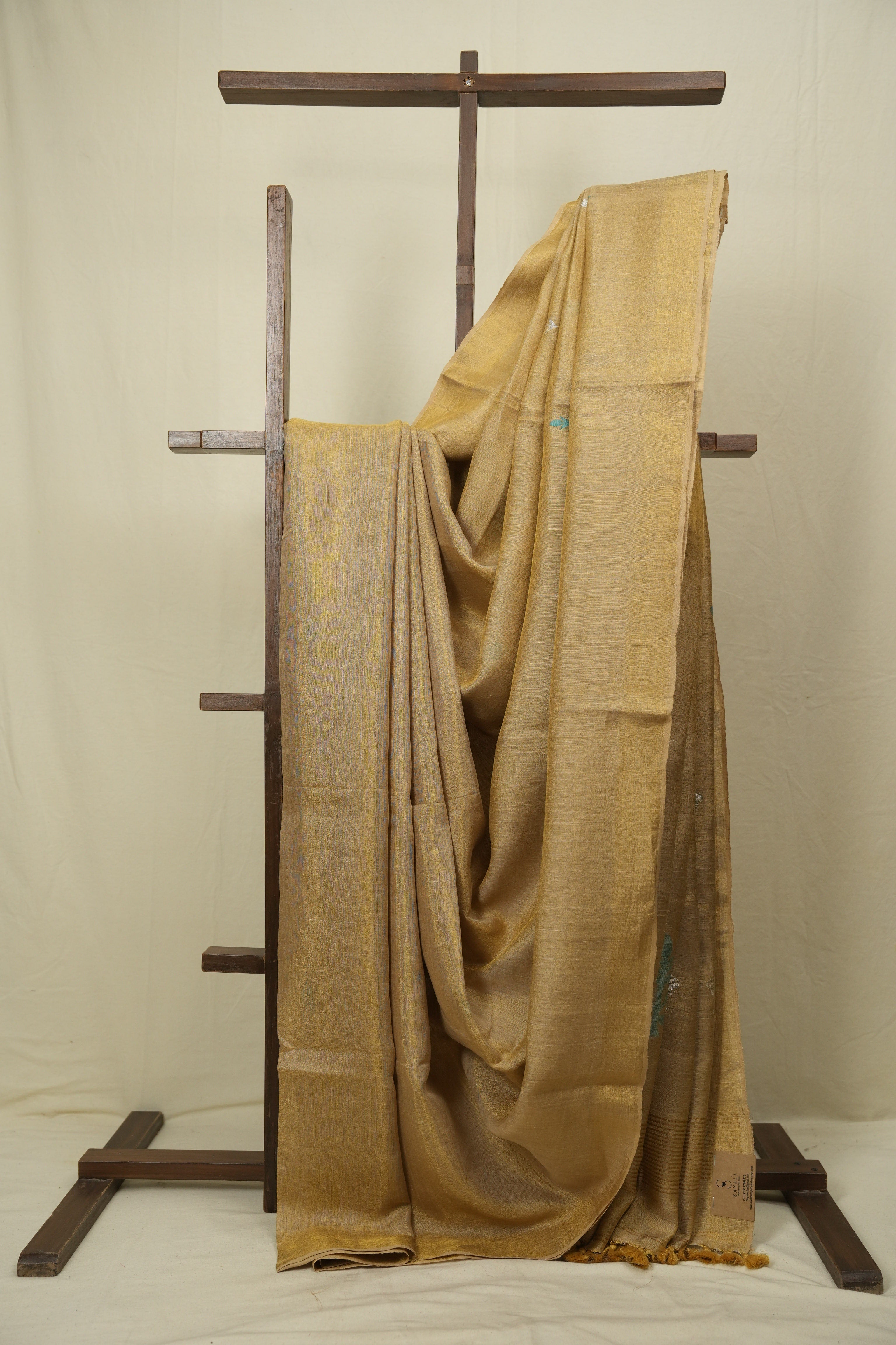 Beige Gold Tissue Linen Jamdani Saree - SRPGTLJS200