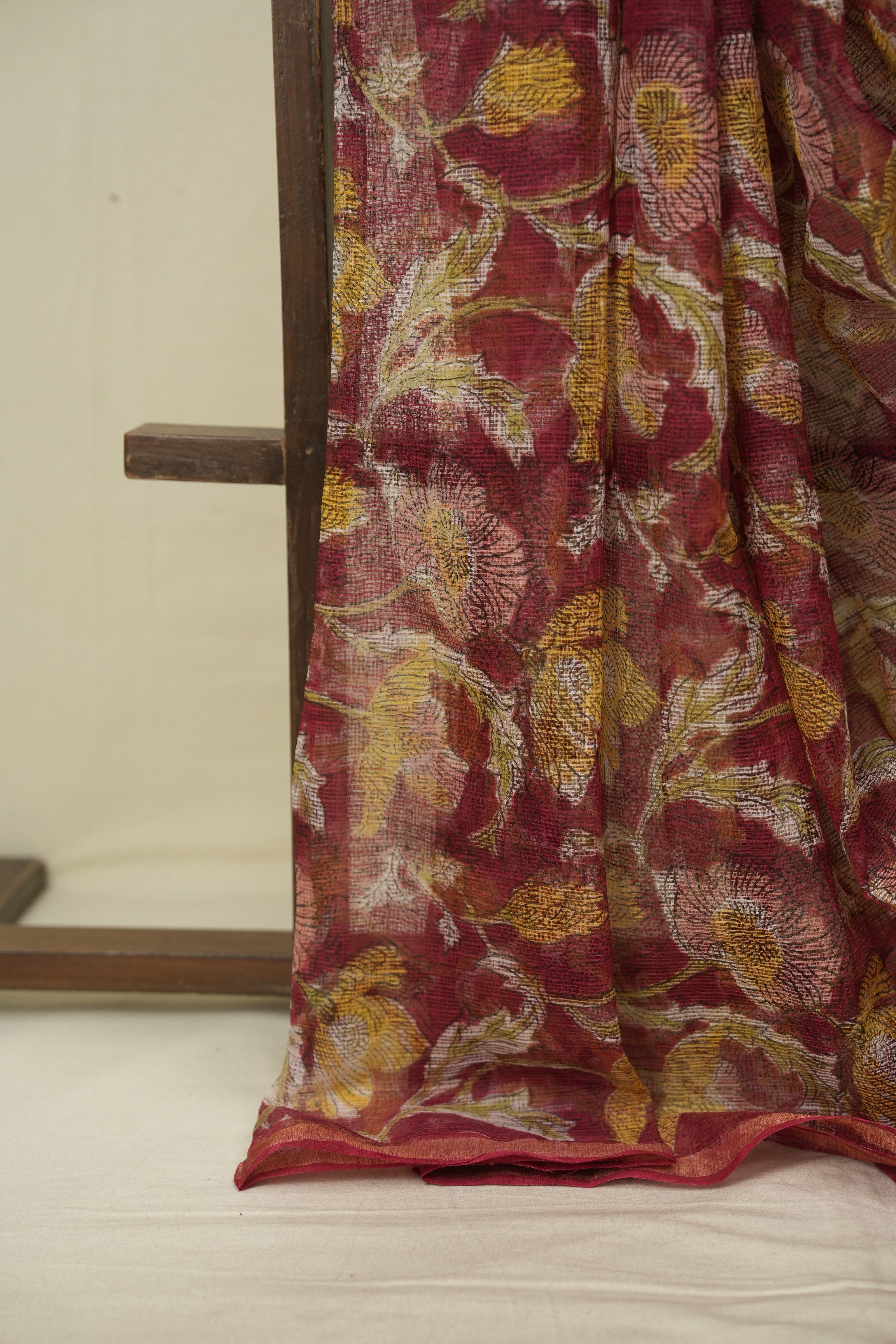 Maroon Kota Doria Saree - SRMKDS308