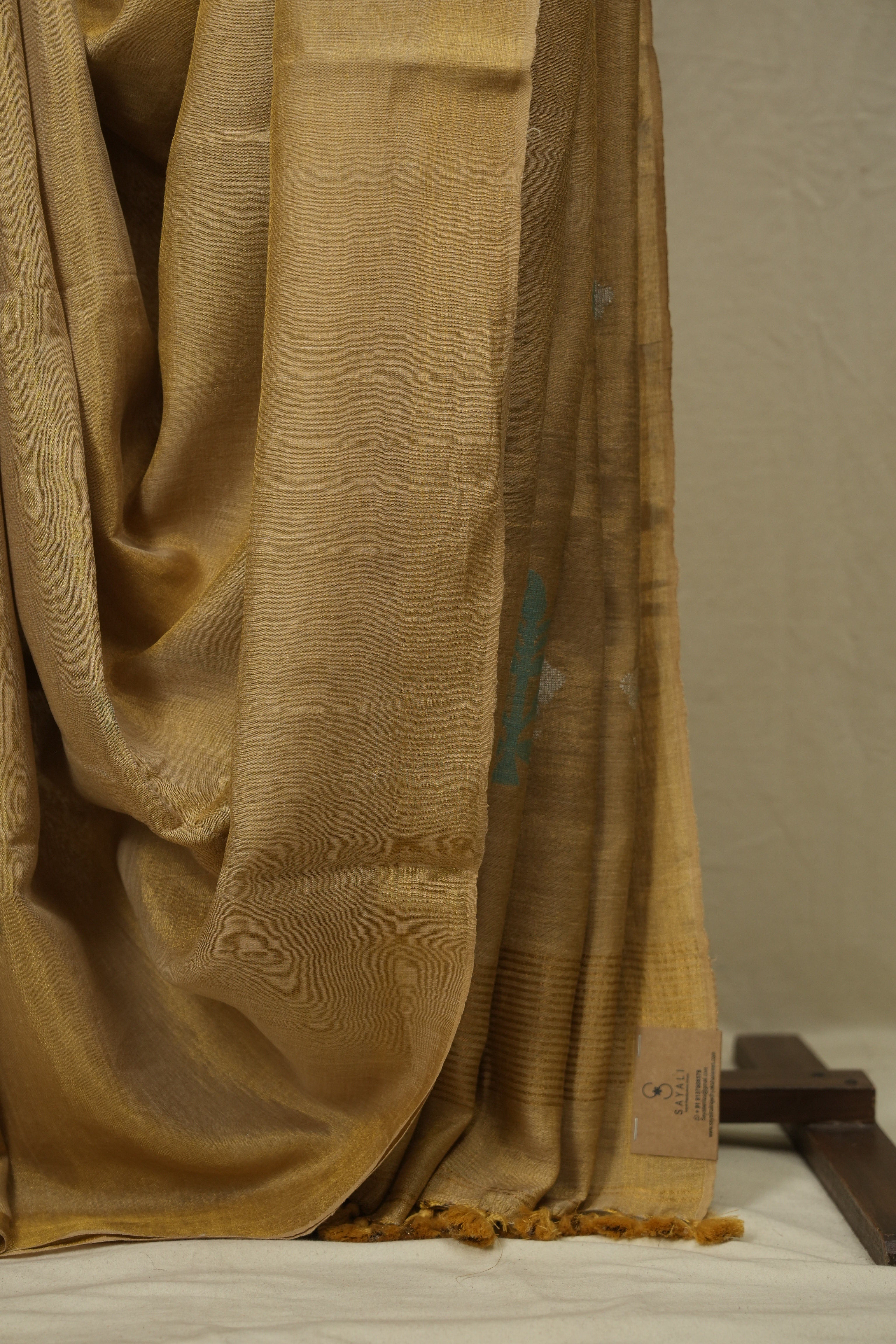 Beige Gold Tissue Linen Jamdani Saree - SRPGTLJS200