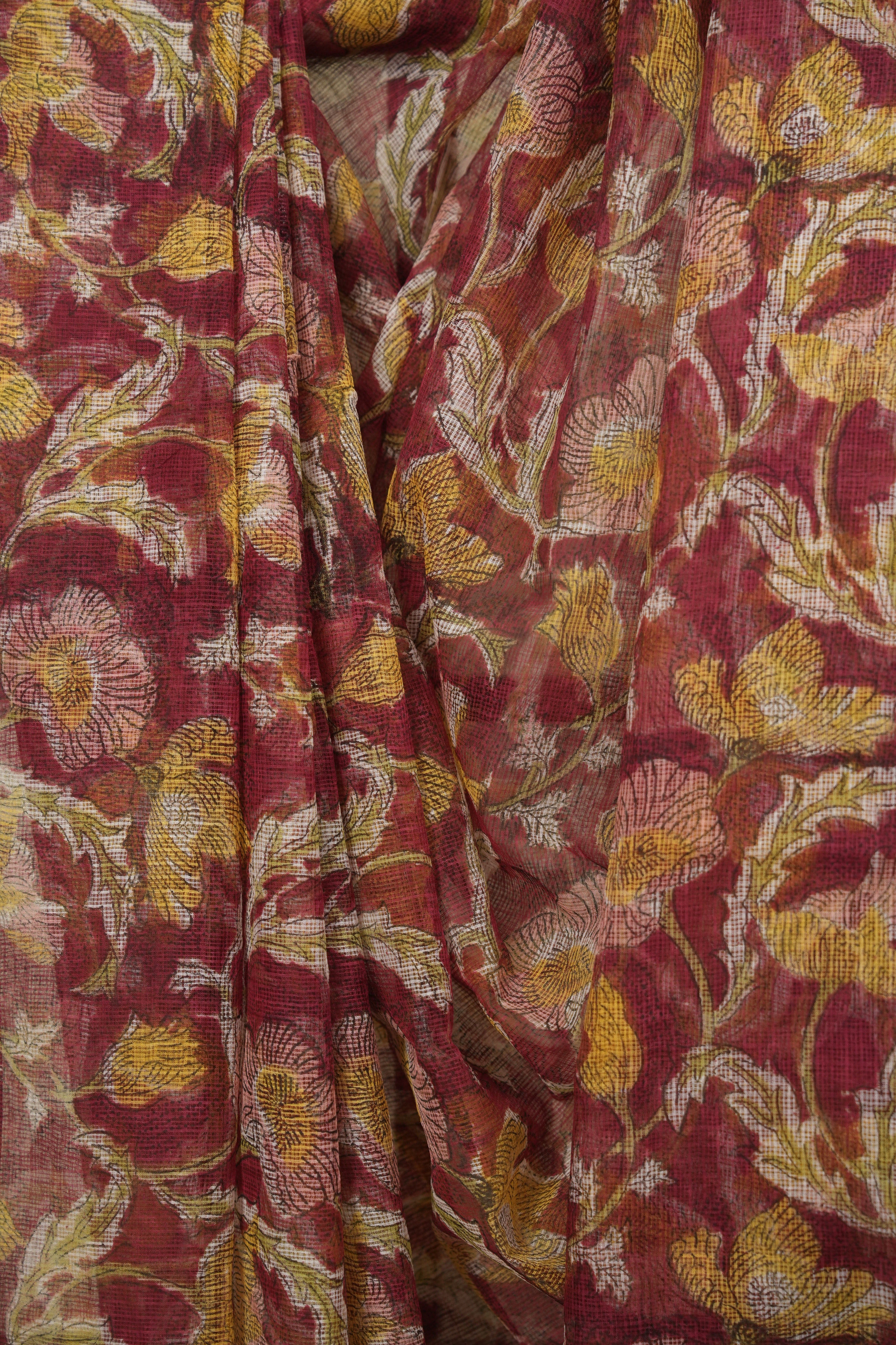 Maroon Kota Doria Saree - SRMKDS308