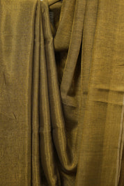Golden Plain Tissue Linen Saree with Tassels - SRGPTLS310