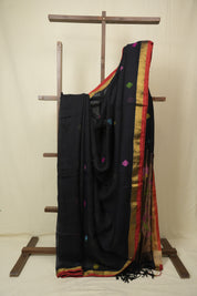 Black Linen Jamdani Saree - SRBLJS518