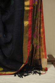 Black Linen Jamdani Saree - SRBLJS518