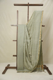 Sage Green White Maheshwari Saree - SRSGWMS996