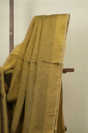 Golden Plain Tissue Linen Saree with Tassels - SRGPTLS310