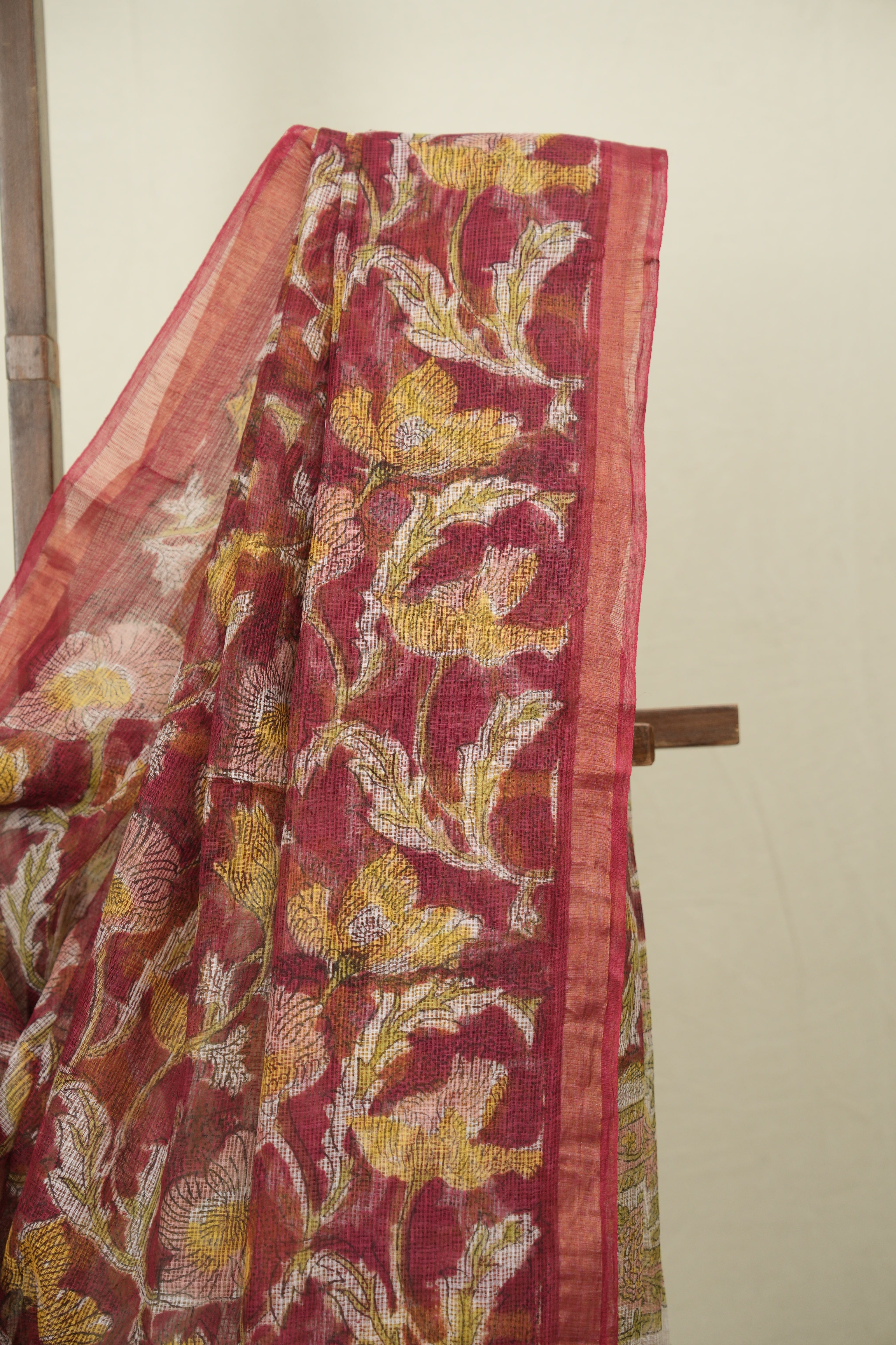 Maroon Kota Doria Saree - SRMKDS308