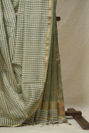 Sage Green White Maheshwari Saree - SRSGWMS996