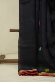 Black Linen Jamdani Saree - SRBLJS518