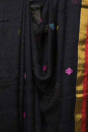 Black Linen Jamdani Saree - SRBLJS518
