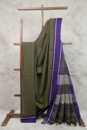 Black Small Checks Cotton Patteda Anchu Saree-SRBCPAS143