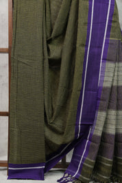 Black Small Checks Cotton Patteda Anchu Saree-SRBCPAS143