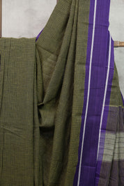 Black Small Checks Cotton Patteda Anchu Saree-SRBCPAS143