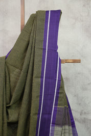 Black Small Checks Cotton Patteda Anchu Saree-SRBCPAS143