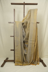 Grey Plain Tissue Linen Saree with Tassels - SRGPTLS311