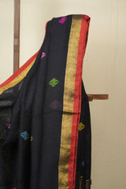 Black Linen Jamdani Saree - SRBLJS518
