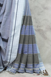 Sky Blue Small Checks Cotton Patteda Anchu Saree - SRSBPAS89