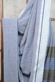 Sky Blue Small Checks Cotton Patteda Anchu Saree - SRSBPAS89