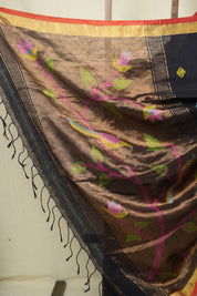Black Linen Jamdani Saree - SRBLJS518