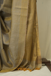 Grey Plain Tissue Linen Saree with Tassels - SRGPTLS311
