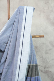 Sky Blue Small Checks Cotton Patteda Anchu Saree - SRSBPAS89