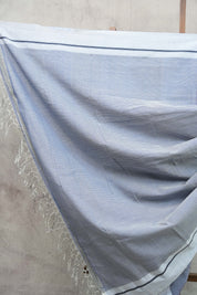 Sky Blue Small Checks Cotton Patteda Anchu Saree - SRSBPAS89