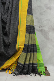 Black  Big Checks Cotton Patteda Anchu Saree-SRBCPAS139