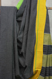Black  Big Checks Cotton Patteda Anchu Saree-SRBCPAS139