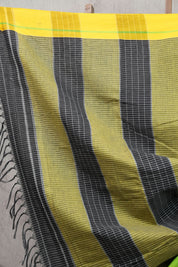 Black  Big Checks Cotton Patteda Anchu Saree-SRBCPAS139