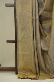 Grey Plain Tissue Linen Saree with Tassels - SRGPTLS311