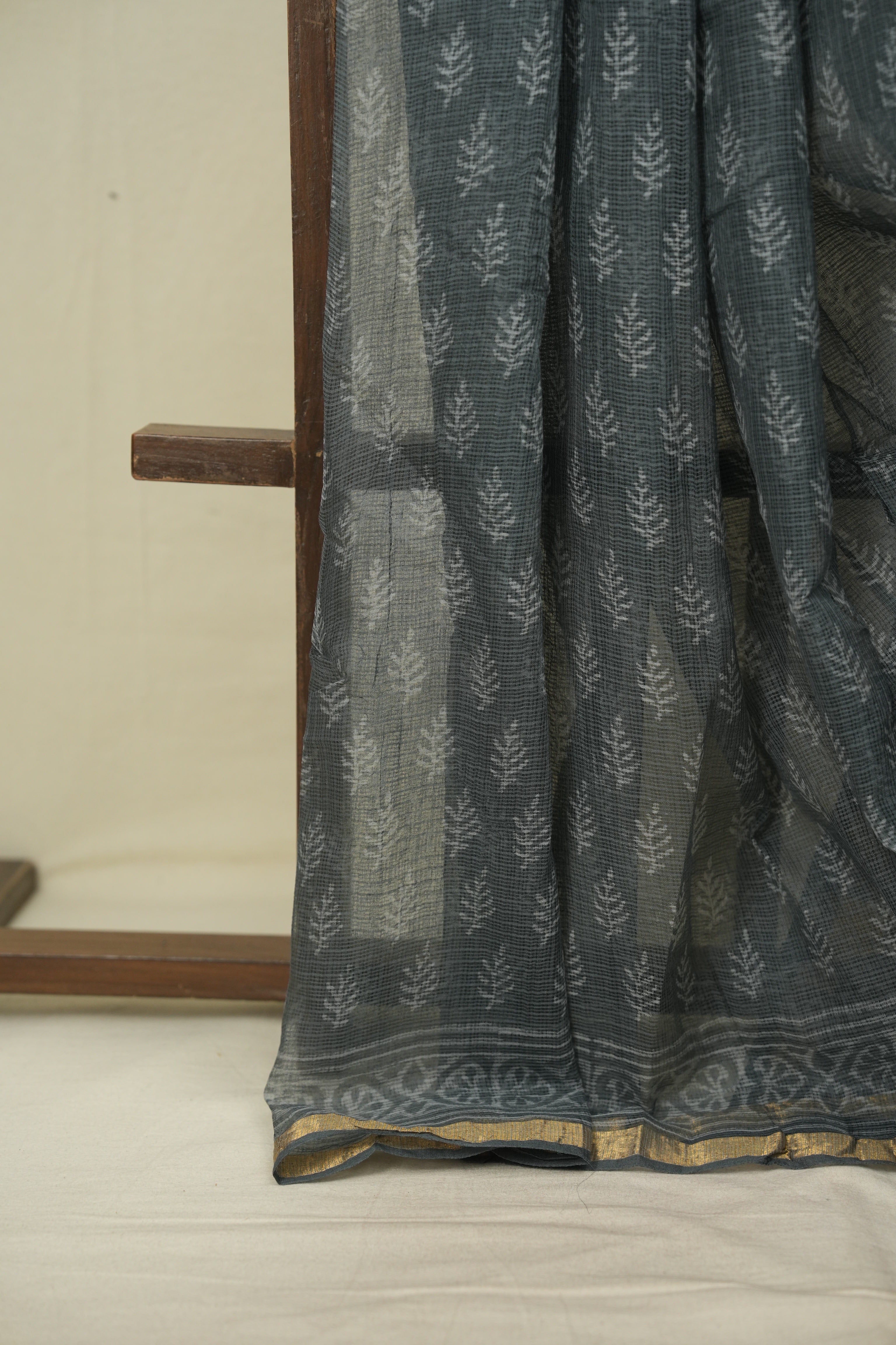 Charcoal Grey Kota Doria Saree - SRCGKDS312