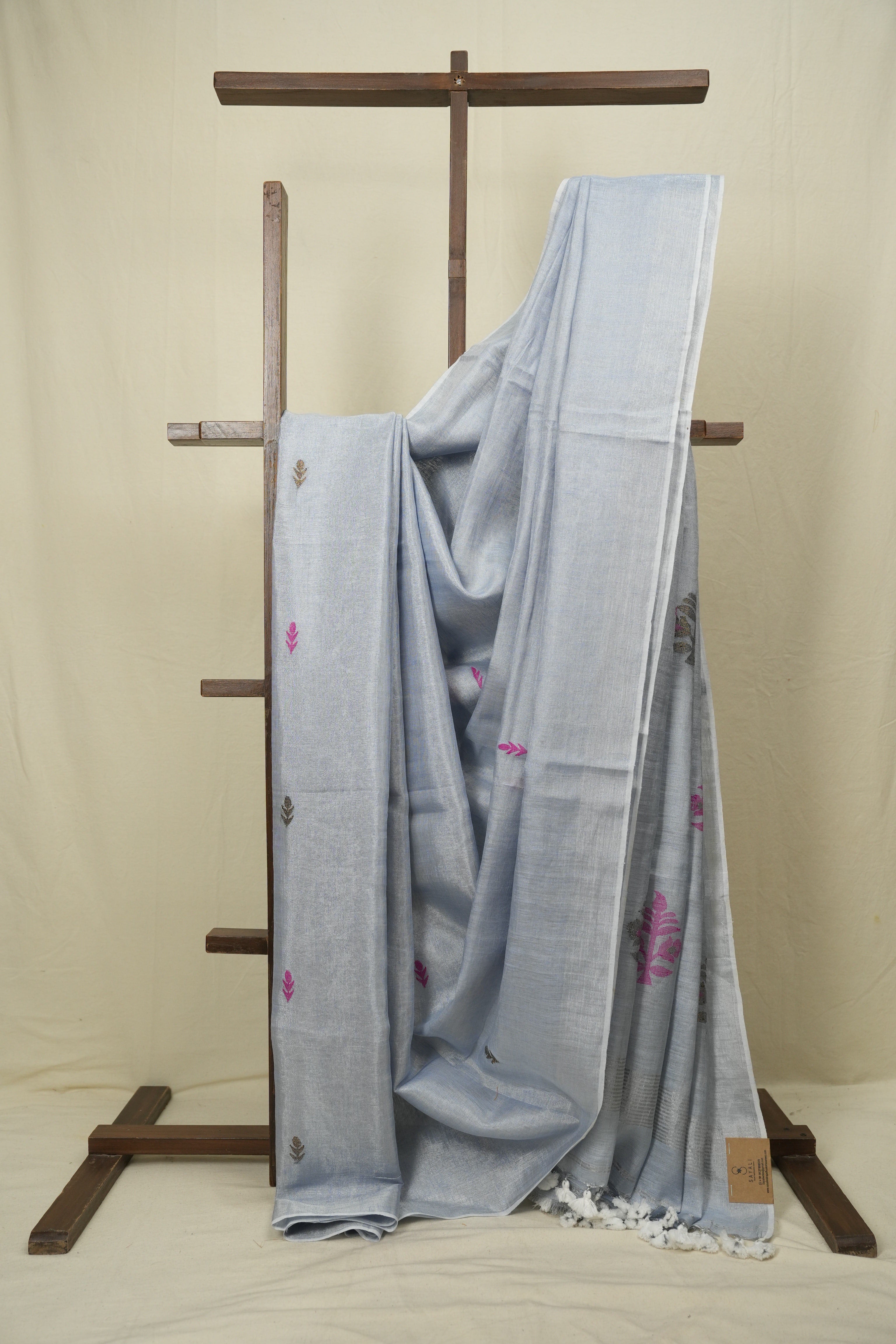 Powder Blue Tissue Linen Jamdani Saree - SRPBTLJS206