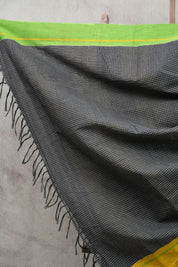 Black  Big Checks Cotton Patteda Anchu Saree-SRBCPAS139