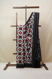 Red-White Pochampalli Cotton Ikat Saree - SRRWPCIS497