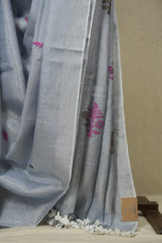 Powder Blue Tissue Linen Jamdani Saree - SRPBTLJS206