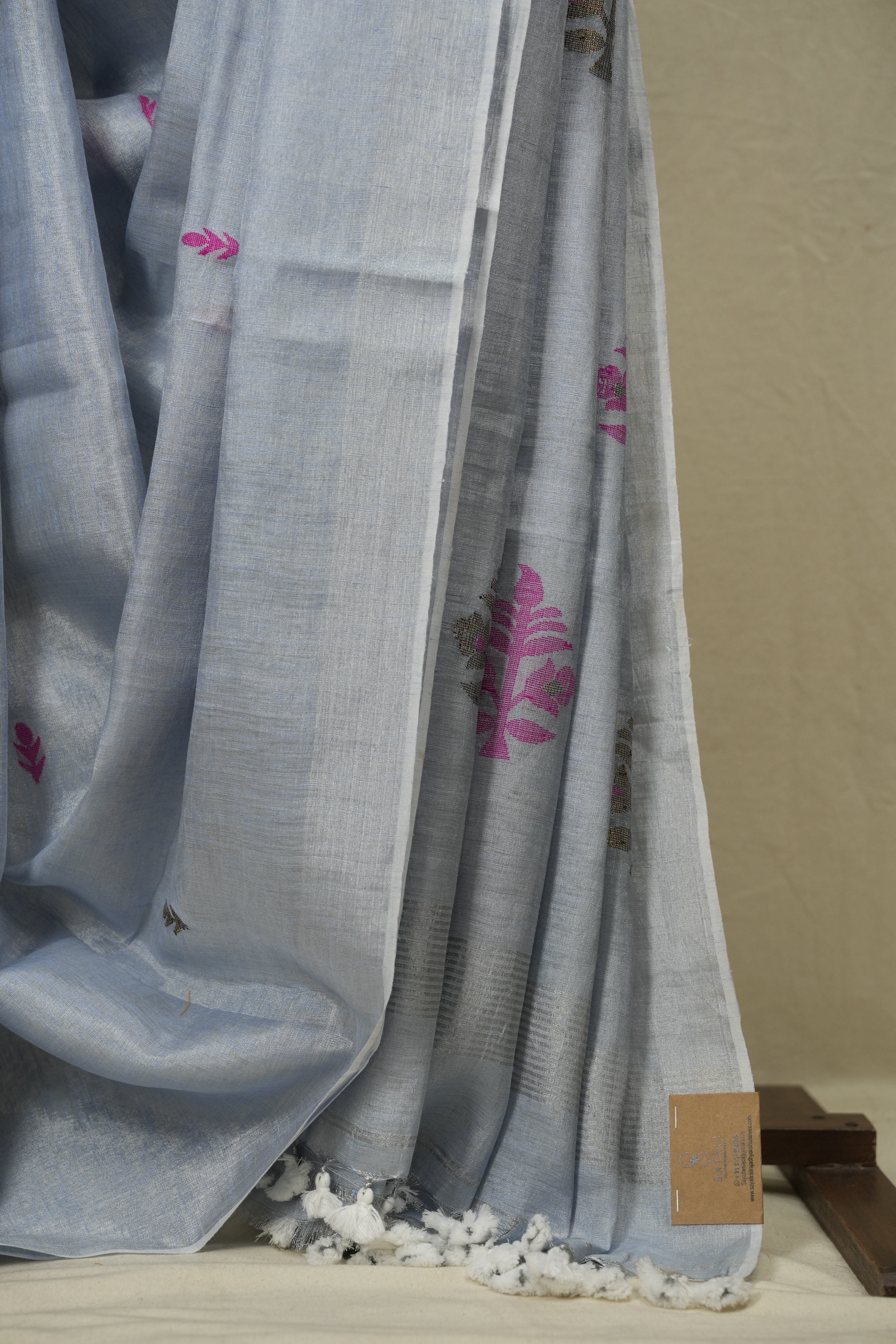 Powder Blue Tissue Linen Jamdani Saree - SRPBTLJS206