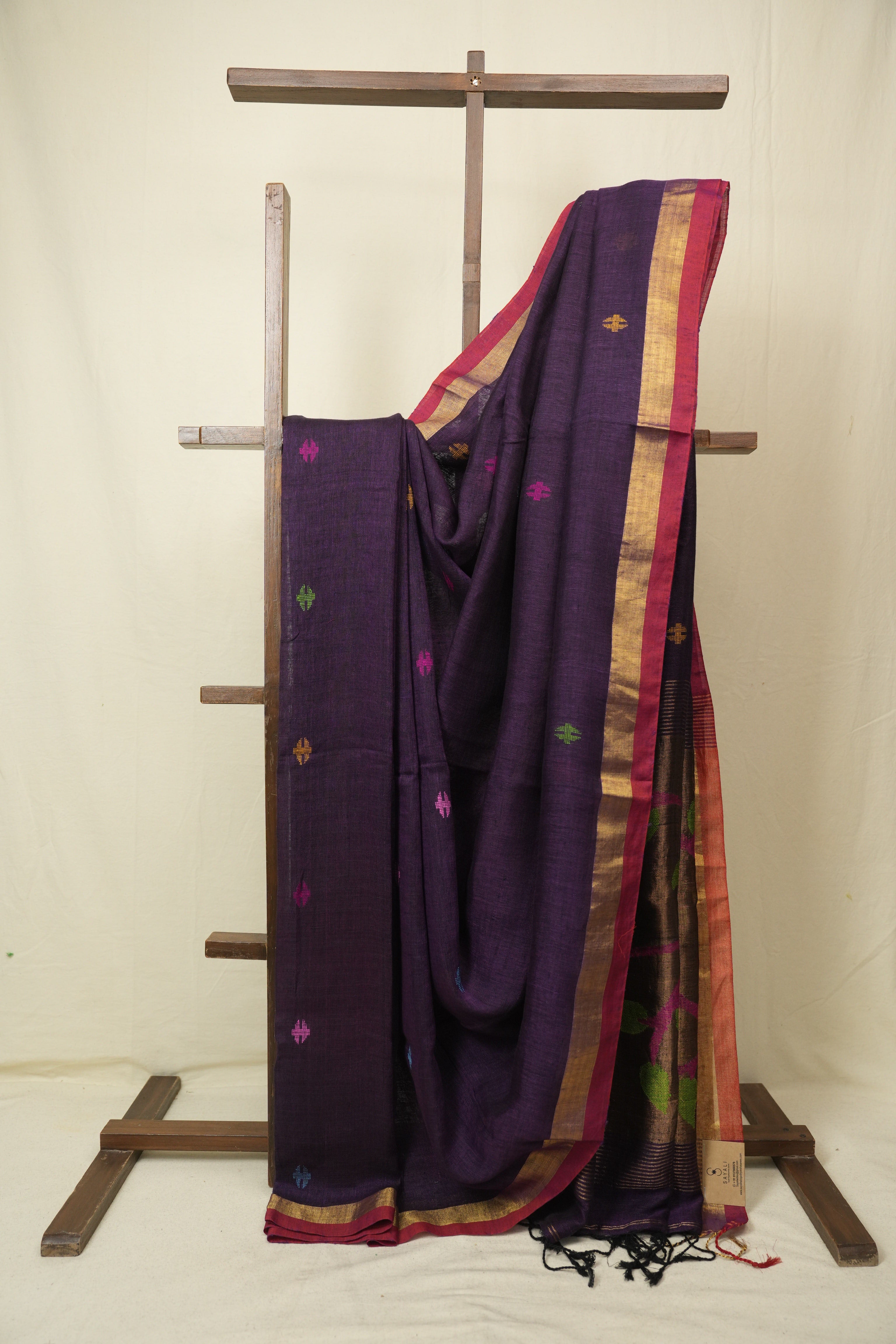 Purple Linen Jamdani Saree - SRPLJS522