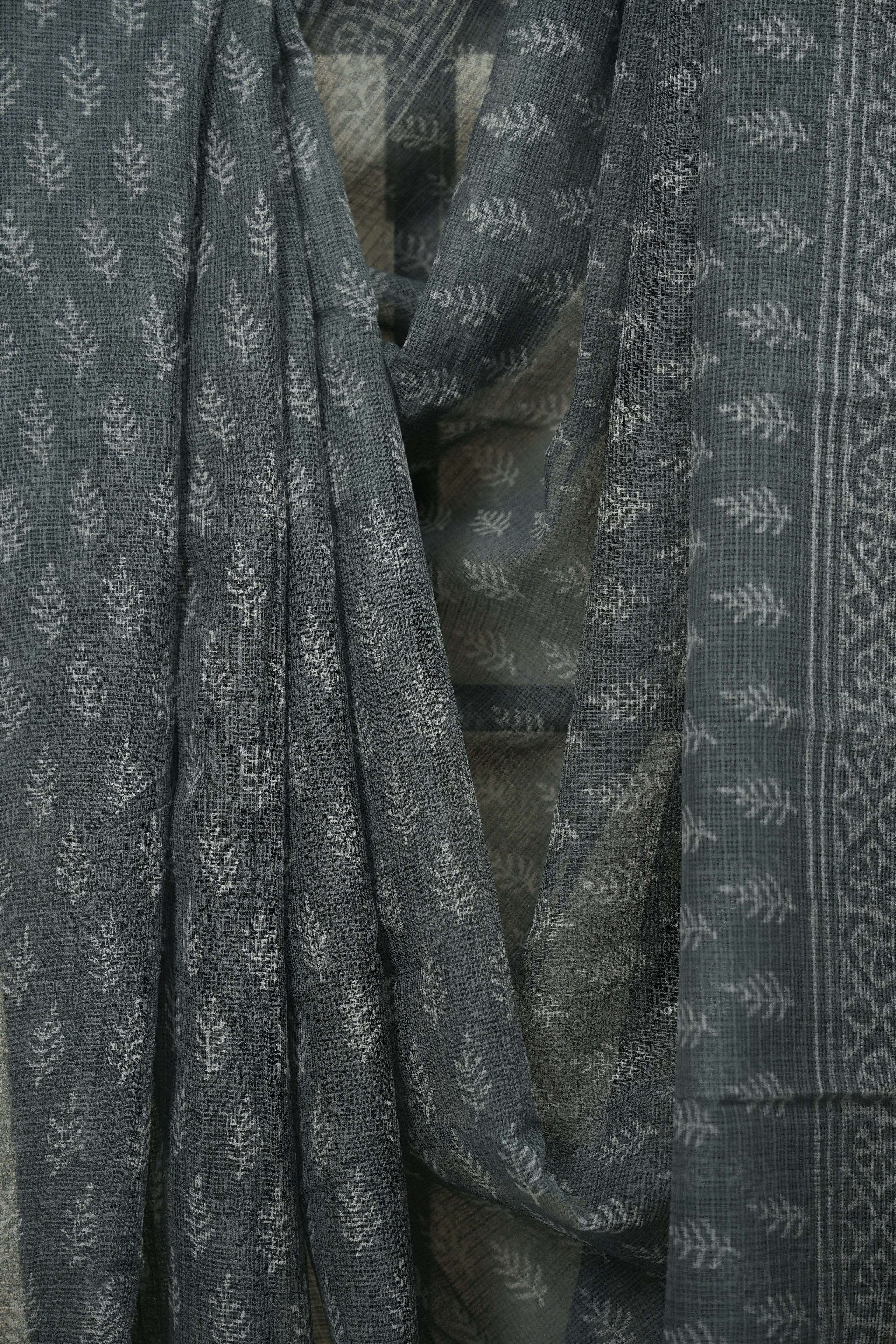 Charcoal Grey Kota Doria Saree - SRCGKDS312