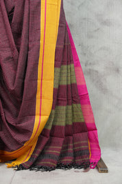 Maroon Big Cheks Cotton Patteda Anchu Saree - SRMPAS120