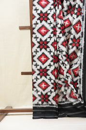 Red-White Pochampalli Cotton Ikat Saree - SRRWPCIS497